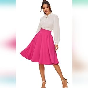 Pink midi flowy high rise skirt